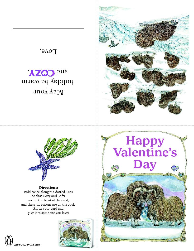 🐂Free Kids Printable: Cozy in Love Valentine from Jan Brett - Freebies ...